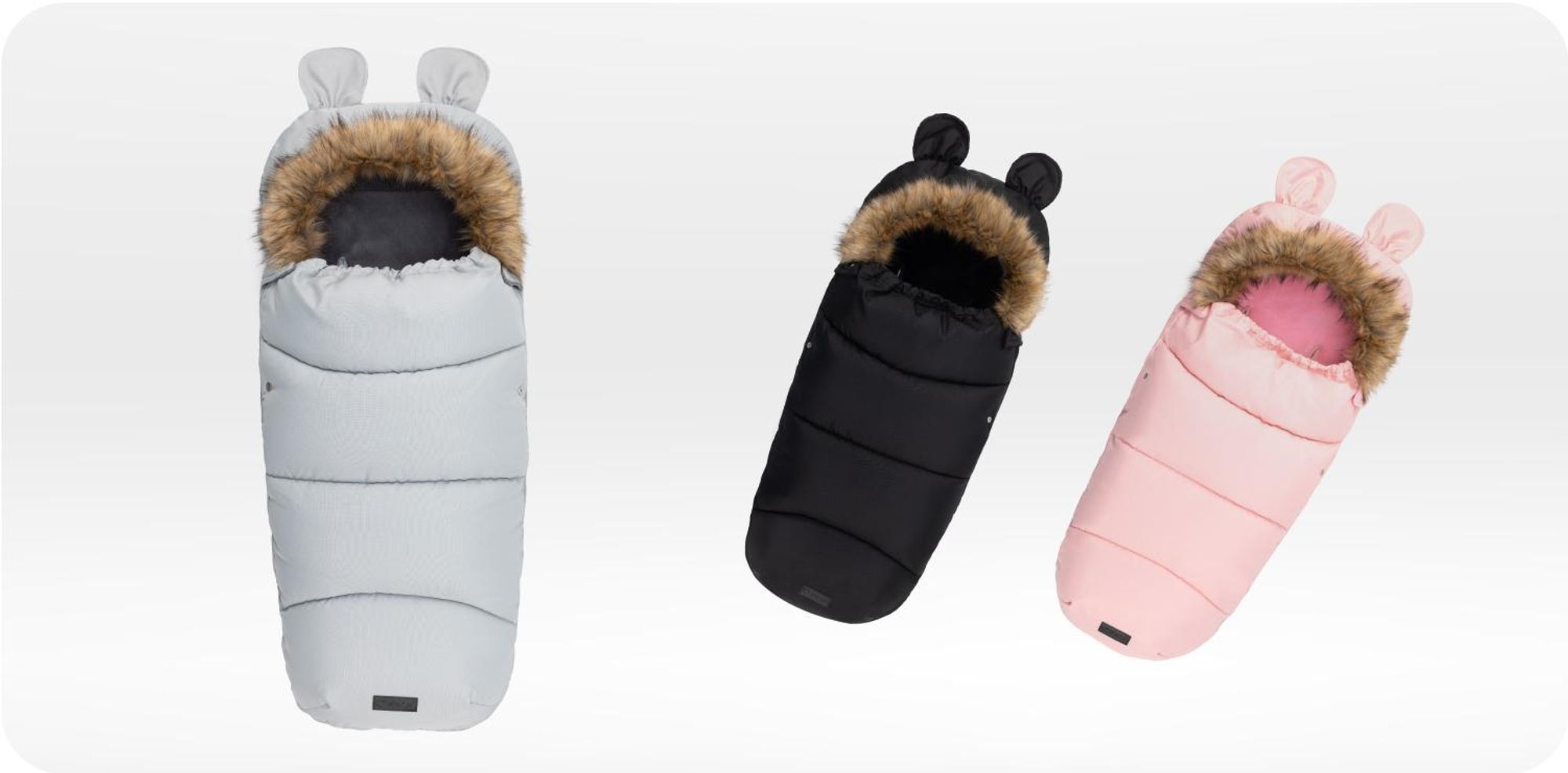 MoMi COZY – Universal-Fußsack für Kinderwagen, Fleece-Innenfutter, beidseitiger Reißverschluss & Kapuze mit Ohren – Grau