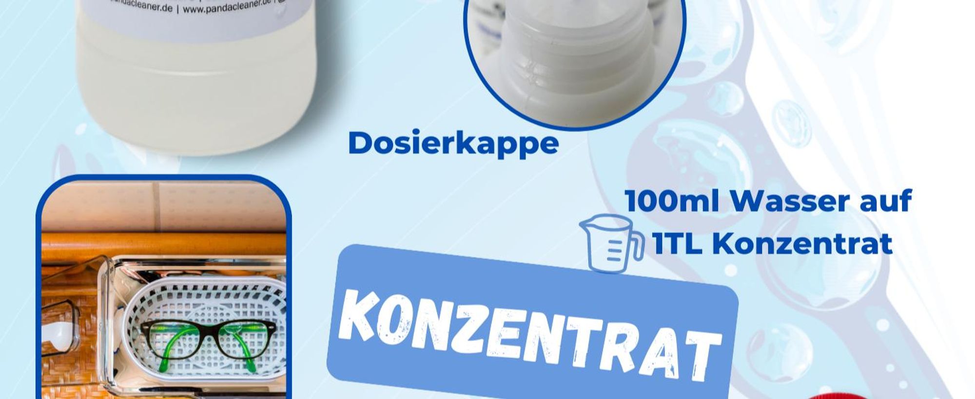 PandaCleaner Ultraschallreiniger für Ultraschallbad - 1000ml Konzentrat für Brillen & Dentalprodukte - Ultraschallreiniger
