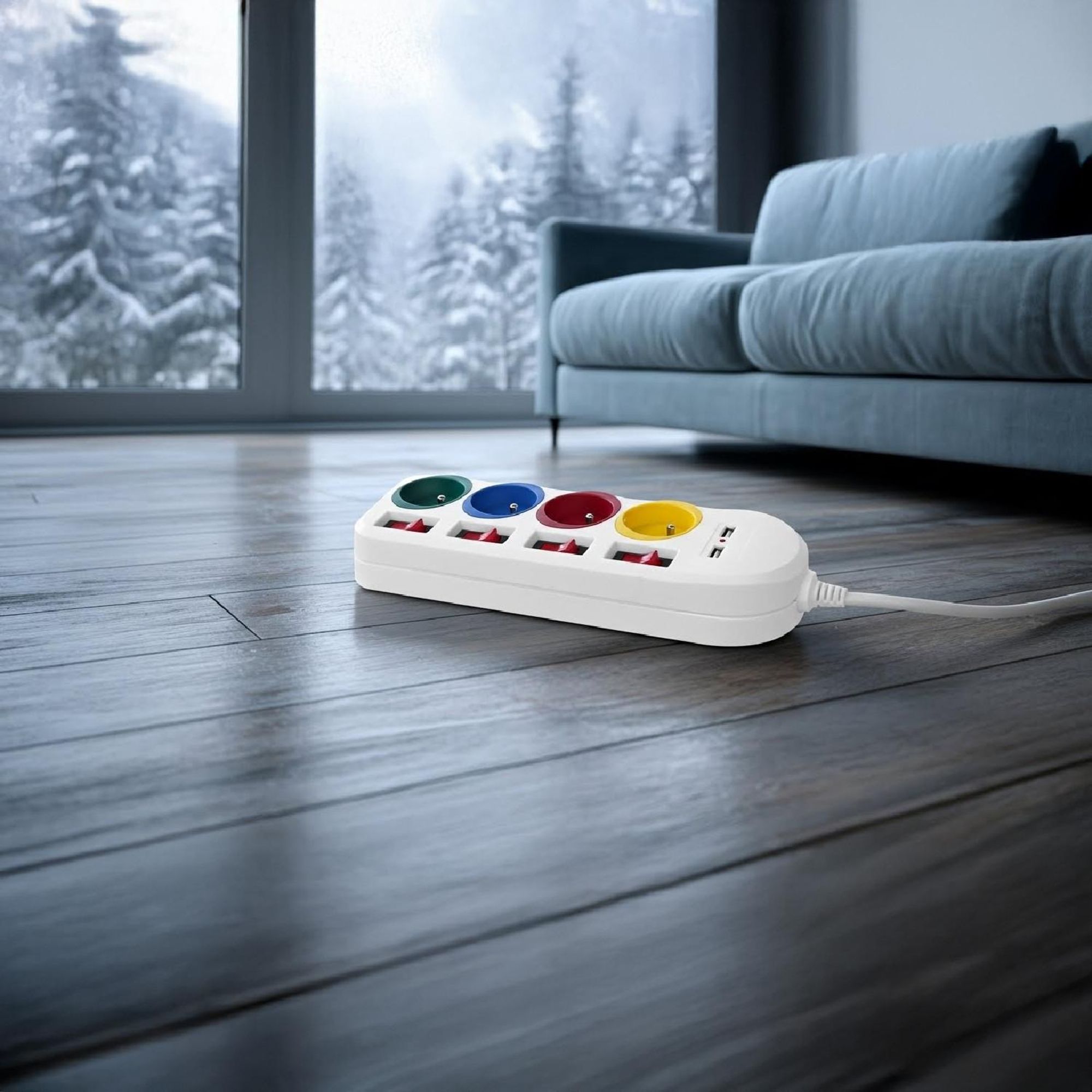 Maclean Steckdosenleiste  4-Steckdosen-Verlängerungskabel + 2xUSB  mit Schalter  250VAC/10A  2 1A 5V  1 5m  weiß  MCE229 W