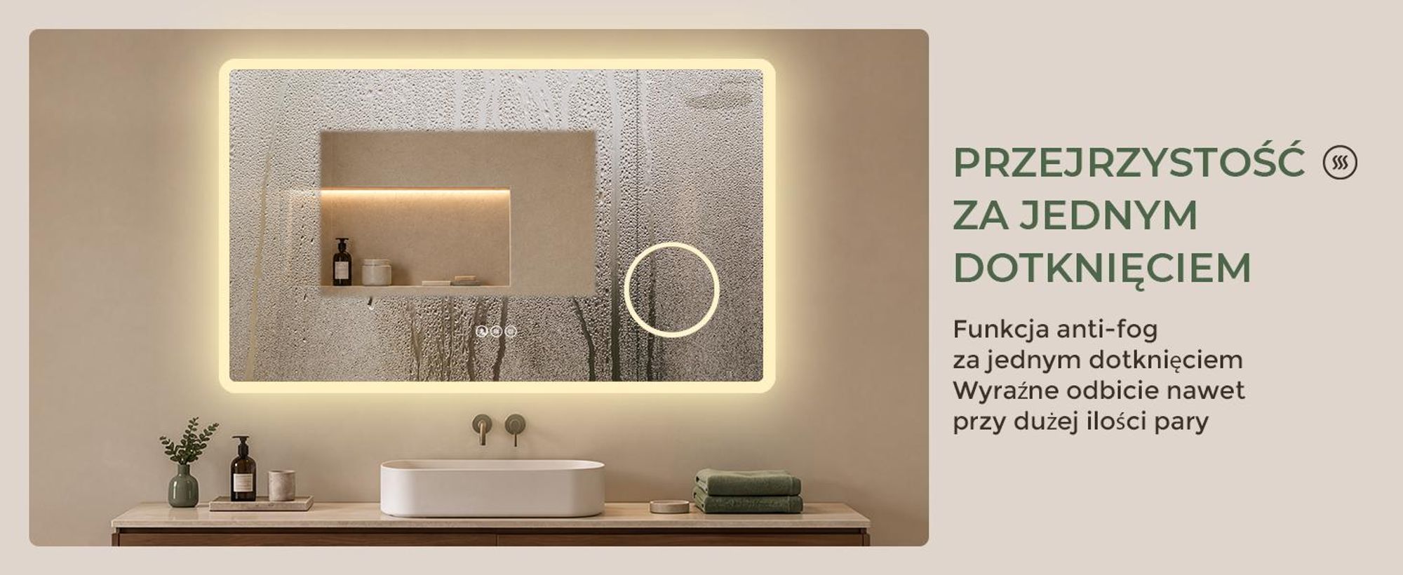 S'AFIELINA Lustro łazienkowe LED z Bluetooth 5.3, 120 × 60 cm, Lusterko 3×, funkcja antyparowa, 3 barwy światła, ściemnianie, dotyk & pamięć
