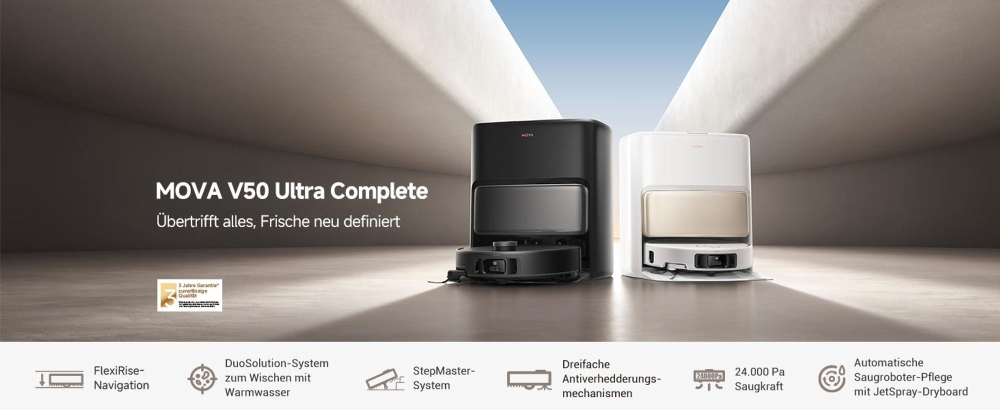 MOVA V50 Ultra Complete Saug- und Wischroboter,Automatische Entleerungsfunktion,24000 Pa,Heißwasserreinigung,DuoSolution, FlexiRise Navigation,Weiß