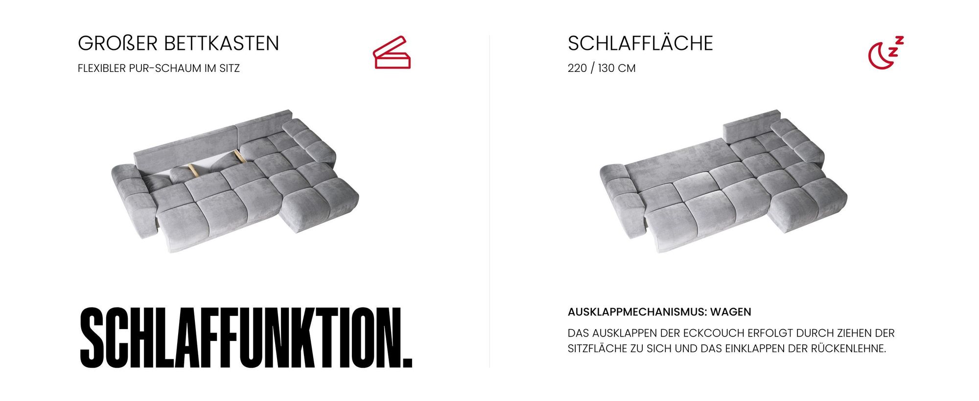 BroMARKT Ecksofa NUBES Schlaffunktion Bettkasten L-Form 298x184x85cm Graphit