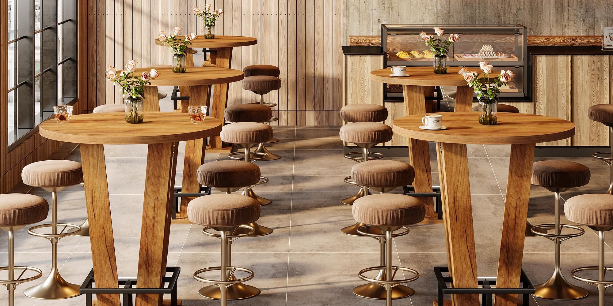Tribesigns Bartisch, 100 cm hoher runder Stehtisch, Bistrotisch mit Metallfußstütze, für kleine Räume, Wohnzimmer, Küche, Bistro, Café