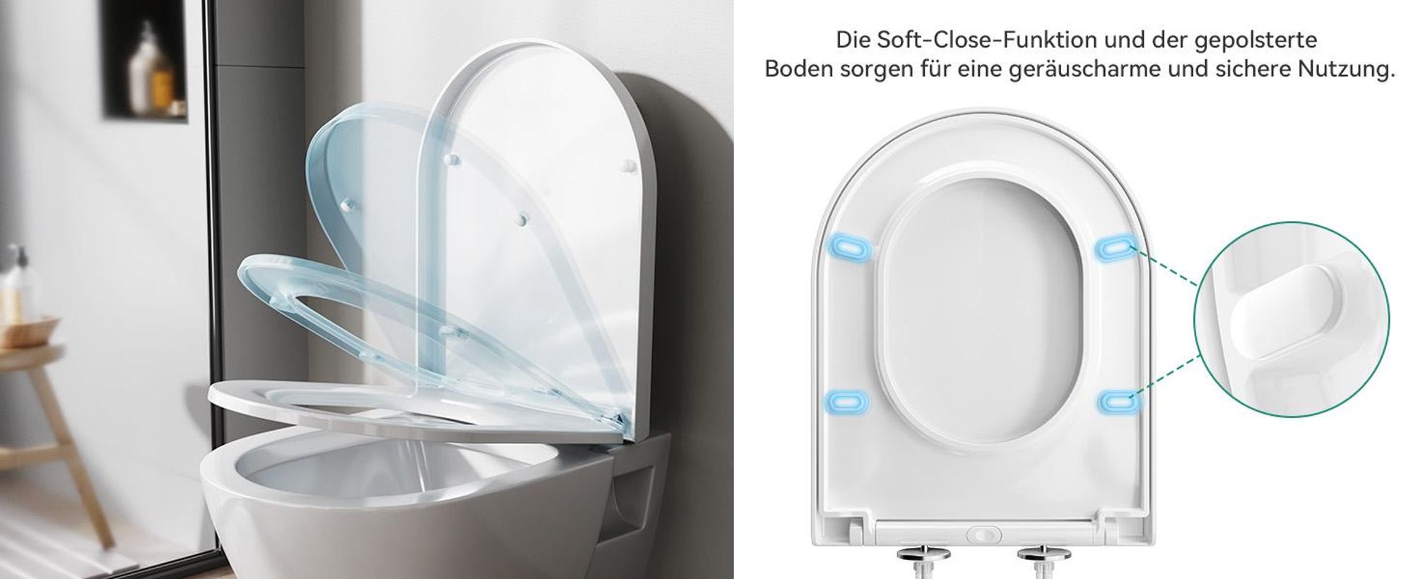 WC Sitz D Form 46 x 36 cm, Toilettendeckel Weiß mit Absenkautomatik, Soft Close, Schnellverschluss, abnehmbar, PP, 250 kg Tragkraft, Cecipa MAX