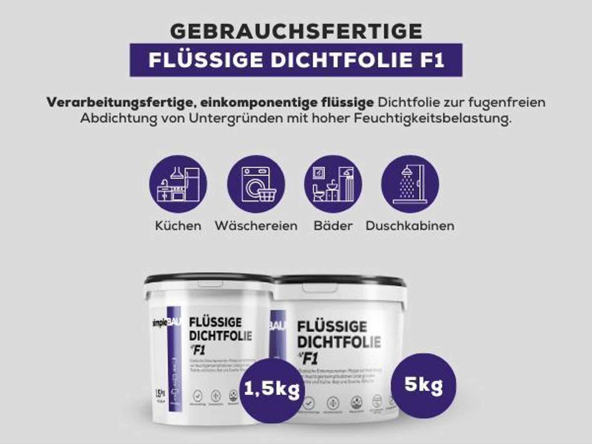 SimpleBau Dichtmasse Wasserdicht F1 , Abdichtmasse für Dusche & Bad , Flüssigfolie für Fliesen & Fußbodenheizung 5 kg