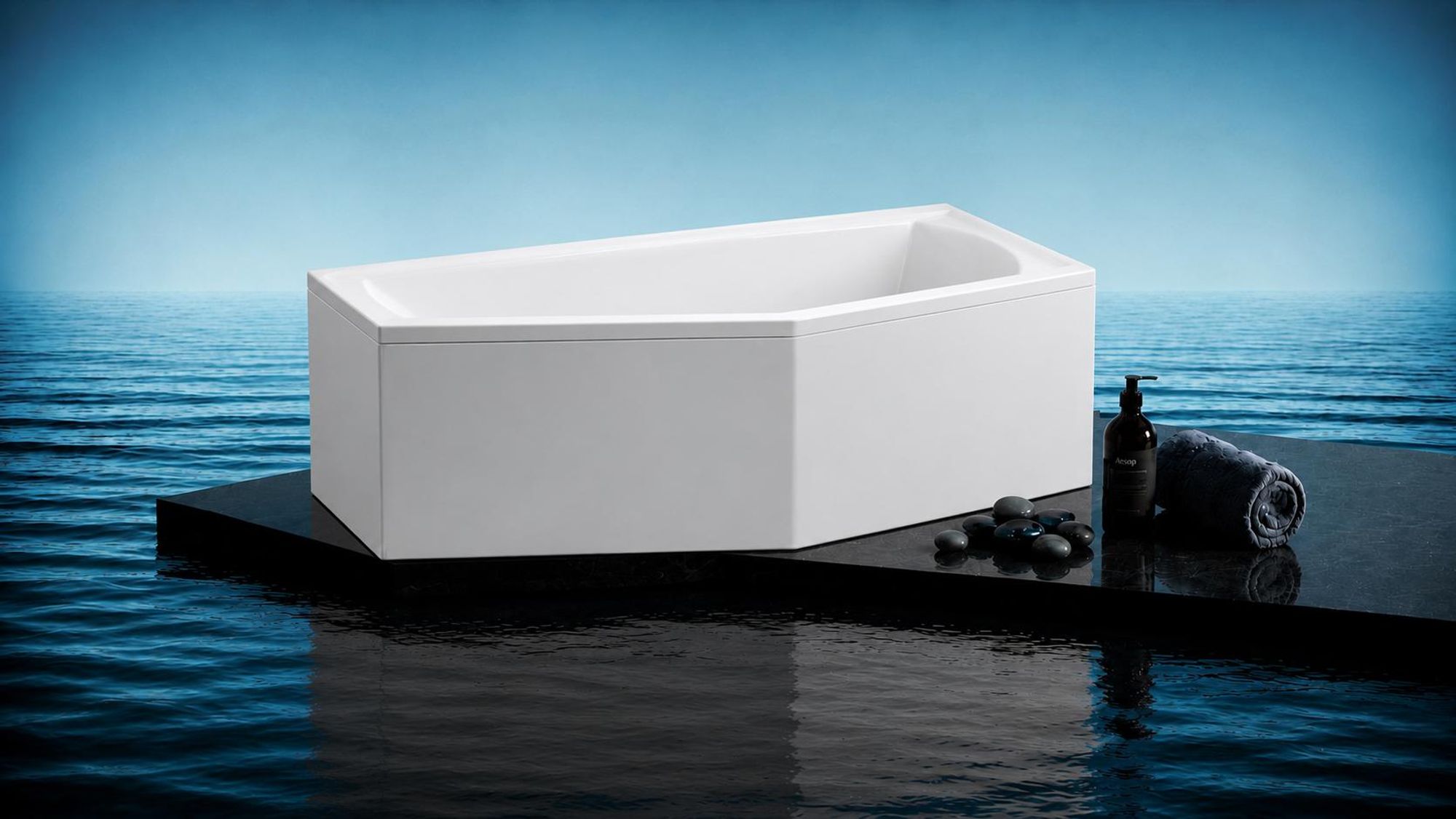 AQUA for you | Badewanne - Polimat Selena - Asymmetrische Eckbadewanne - 150x90 cm - Rechts - Weiß - mit Verkleidung, Siphon, Gestell, Acrylwanne