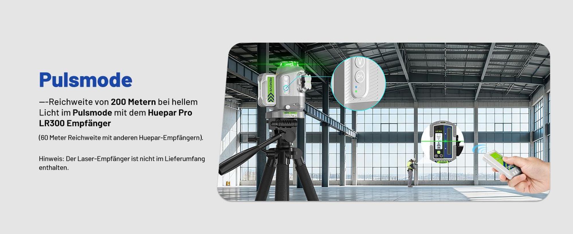 Huepar Pro GS03CG 360 stupňový krížový laser zelený, 8000mAh batéria, mikro nastavenie