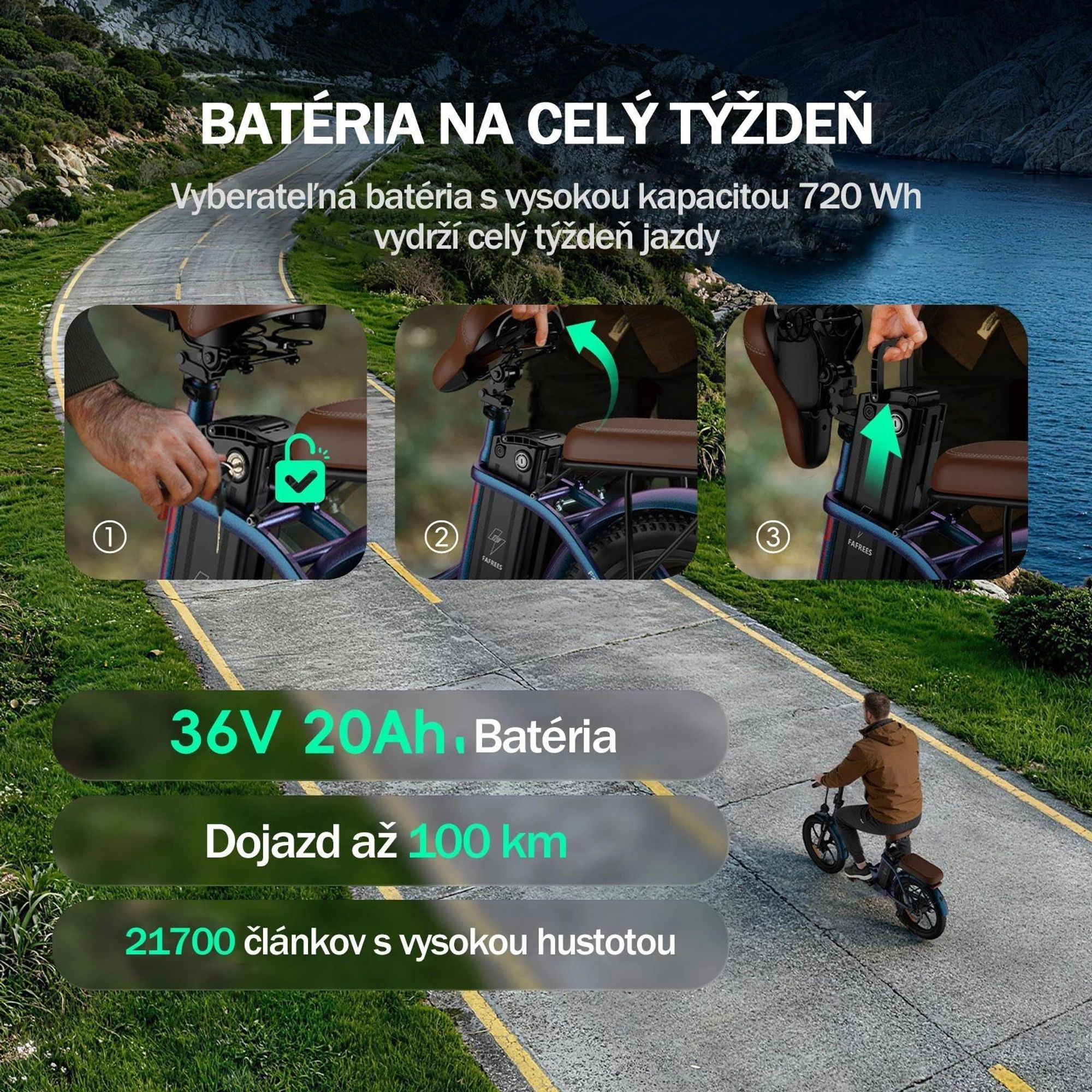 E-bike FAFREES F20 Pro - Motor 250W Batéria 36V20Ah Pneumatiky 20" Mechanická Kotúčová Brzdy - Oslnivá Modrá