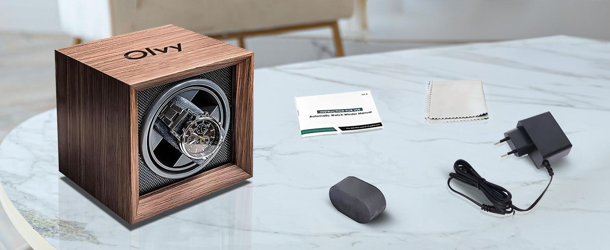 Olvy Uhrenbeweger Holz für Automatikuhren, Extrem Leisem Motor, Watchwinder für Automatikuhren, Automatischer Uhrenbeweger für 1 Uhr, Watch Winder