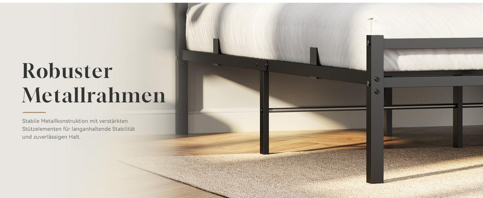 Doppelbettgestell 160x200 cm Metallbett mit gepolstertem Kopfteil Bettrahmen Stahl Stauraum unter dem Bett Plattformbett geräuschlos Schwarz