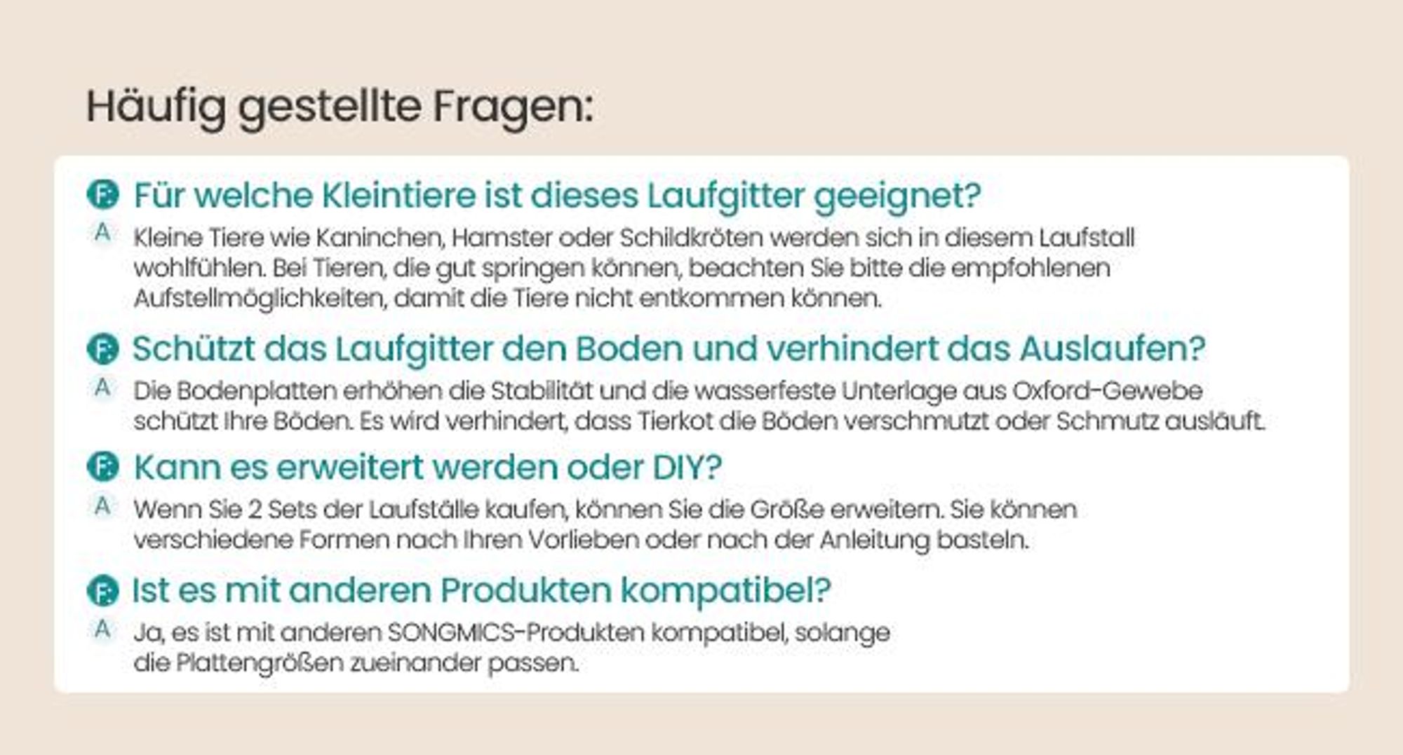 SONGMICS Kleintiergehege mit Bodenplatten, Gehege mit wasserfester Unterlage