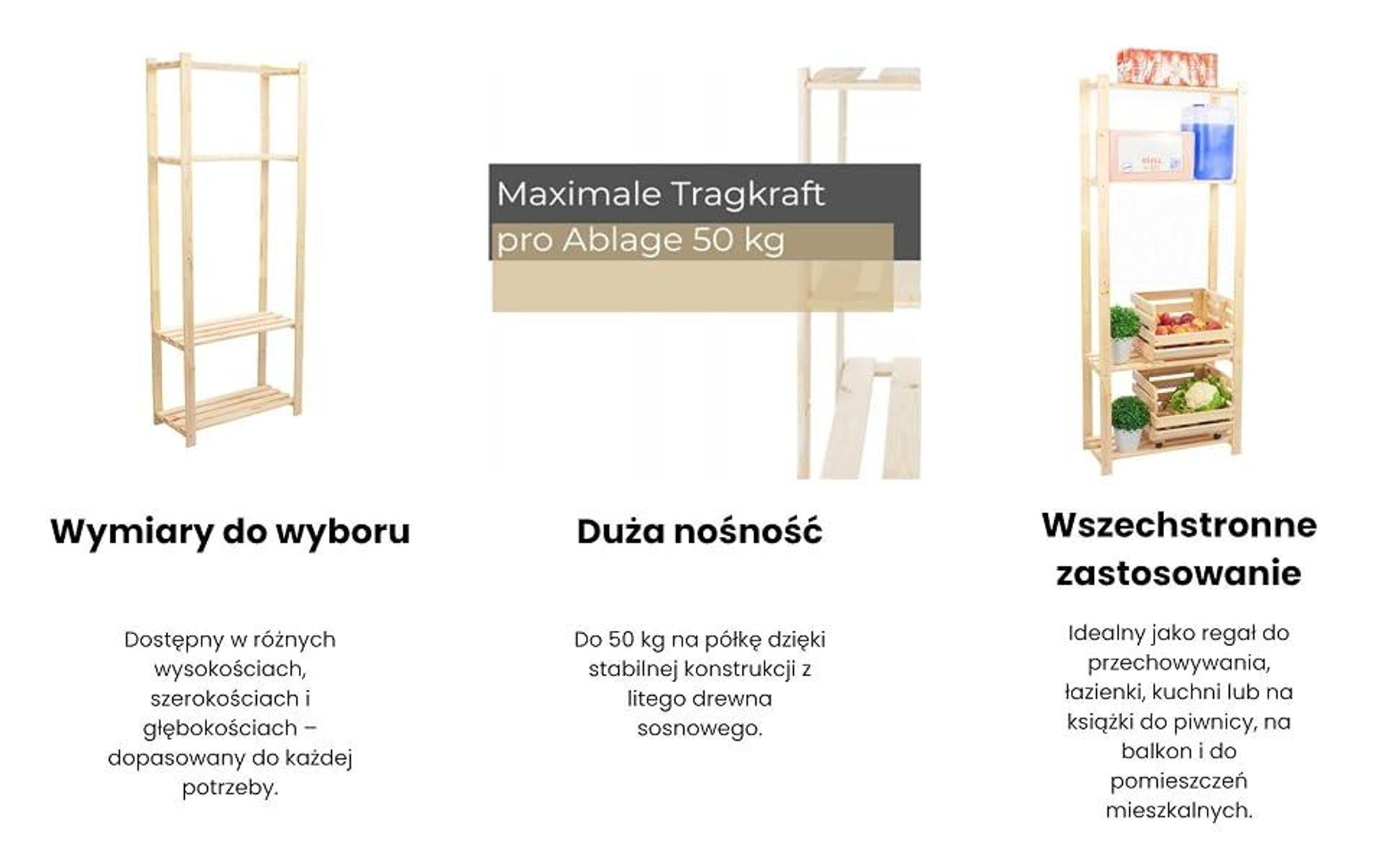 STOLMAK Regał Drewniany 80x170x28,5 cm Sosna Lite Drewno 4 Półki Regał na Książki do Piwnicy Biura