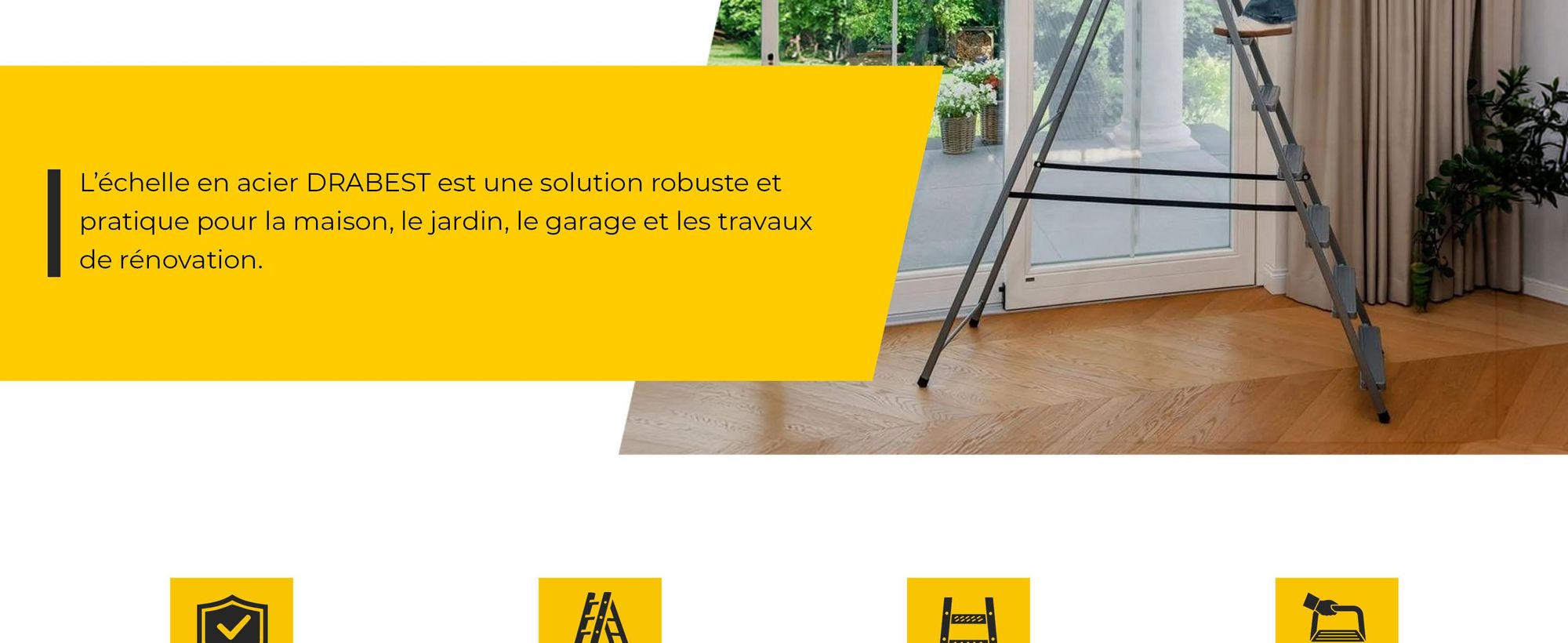 DRABEST | échelle en acier, échelle domestique, échelle à 8 marches, escabeau pliant, en acier, universel, jusqu'à 125 kg