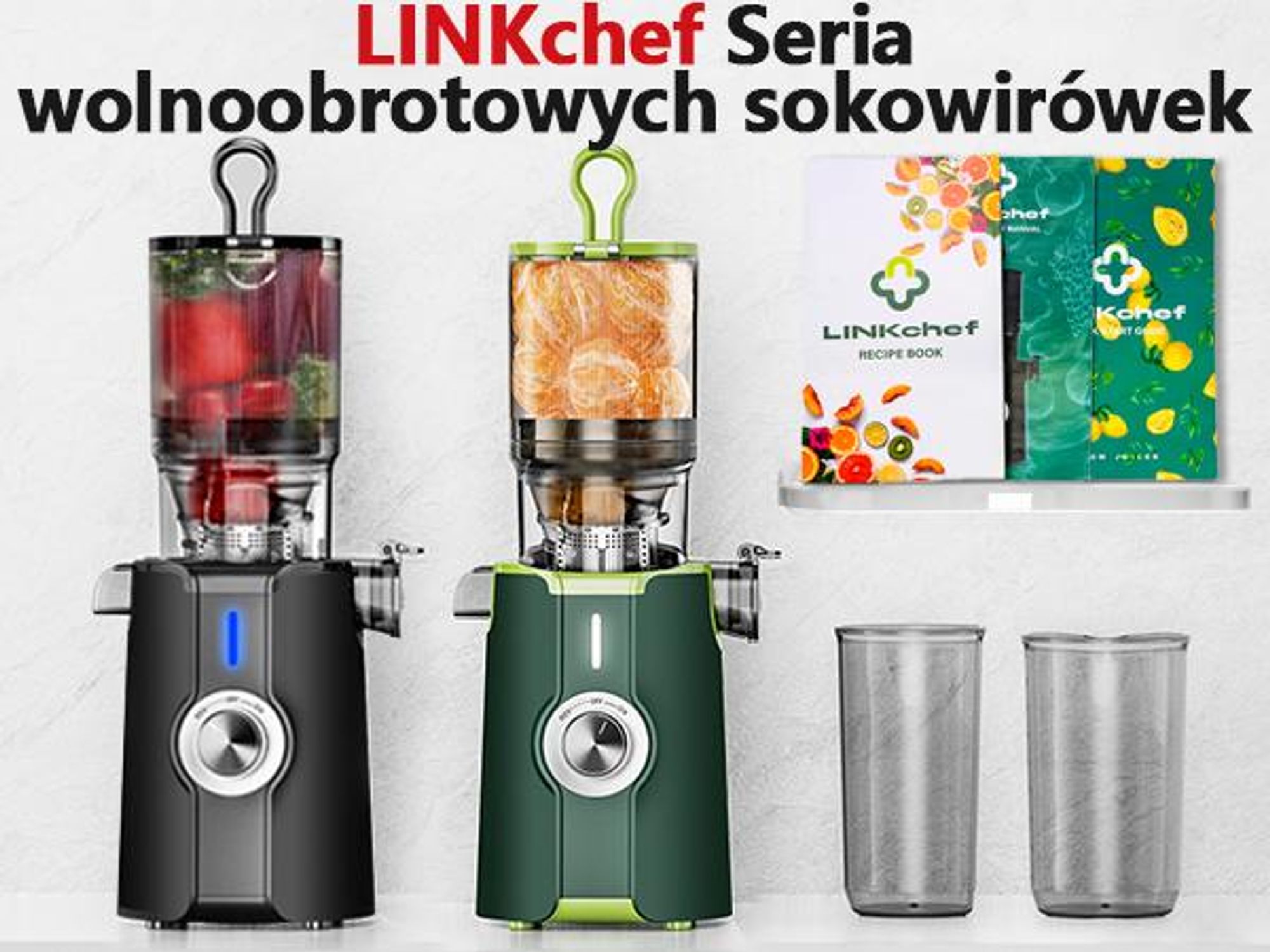 LINKChef SJ-051-EU-BL Wolnoobrotowa Sokowirówka -   200W Moc 1.2L Duża pojemność Dwie tacki do podawania sokuŁatwe czyszczenie - Czarny