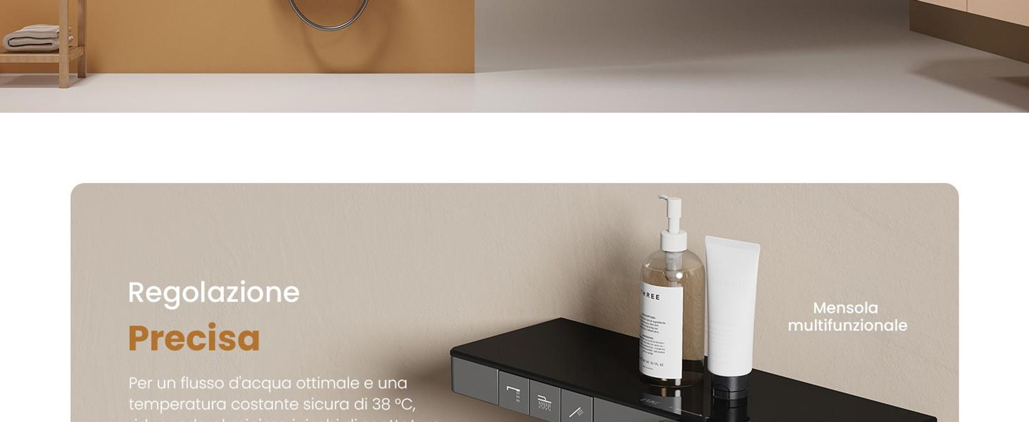 Sistema doccia EMKE con termostato, antracite opaco - Flusso d'acqua regolabile, doccia a pioggia 36x24 cm, doccetta con 4 getti