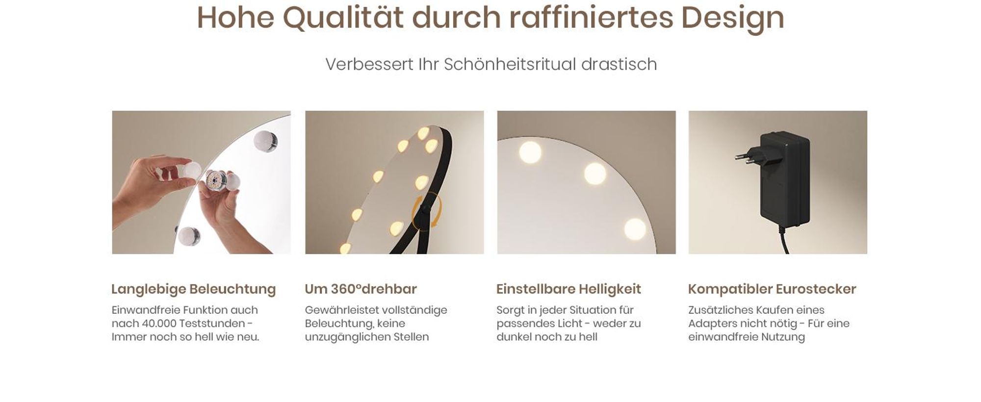 EMKE Kosmetikspiegel Hollywood 47X40cm Rund Schminkspiegel mit LED Beleuchtung und Vergrößerung 7x, 3 Lichtfarben Dimmbar, Schwarz