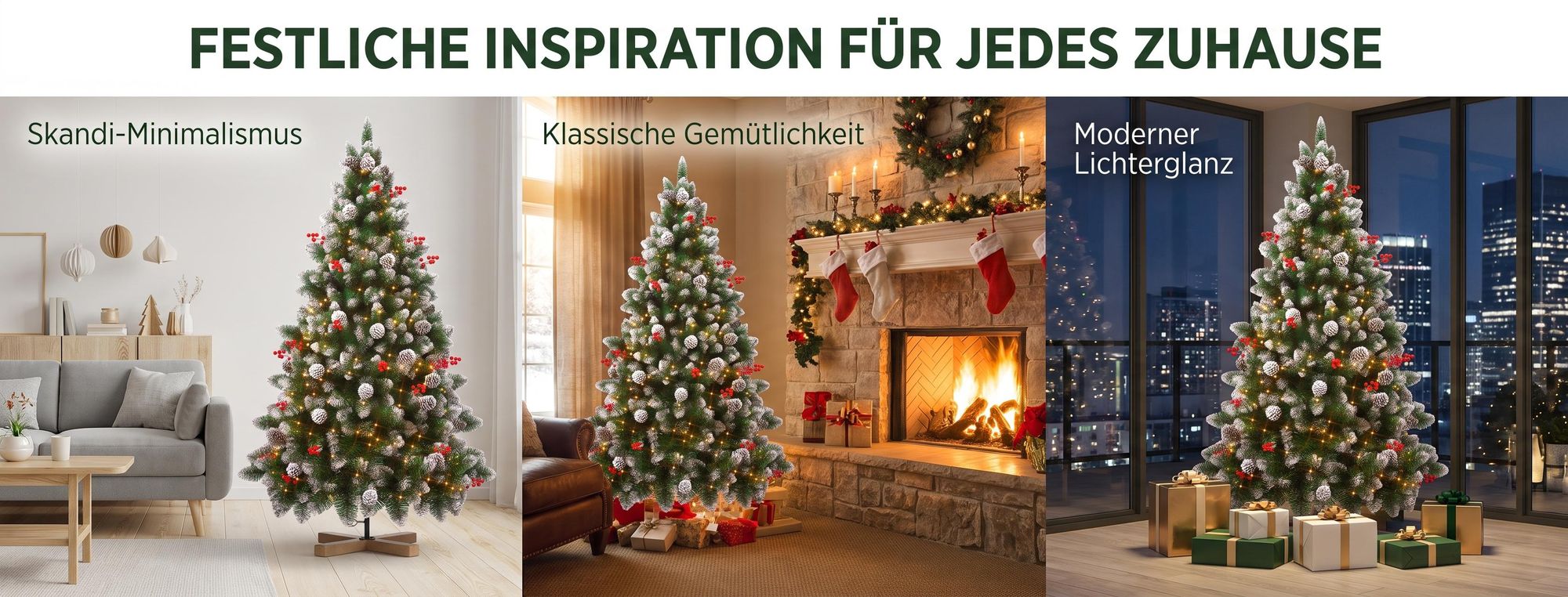 LARS360 Künstlicher Weihnachtsbaum 150 cm mit Holzständer, Schnee-Effekt, Tannenzapfen und roten Beeren, grüner Weihnachtsbaum für Weihnachten