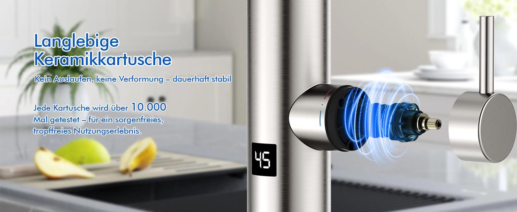 Homelody Elektrischer Wasserhahn mit Durchlauferhitzer, 230V 3300W Elektrischer Küchenarmatur mit LED Temperaturanzeige 360° Drehung SUS304 Edelstahl
