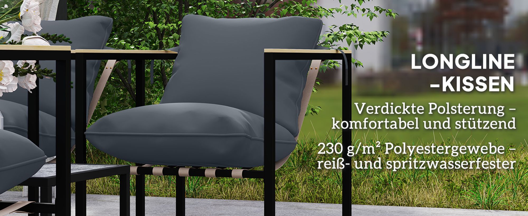 Outsunny Stahl Gartenmöbel Set 4 Personen Balkonmöbel-Set mit 2er Sofa Grau