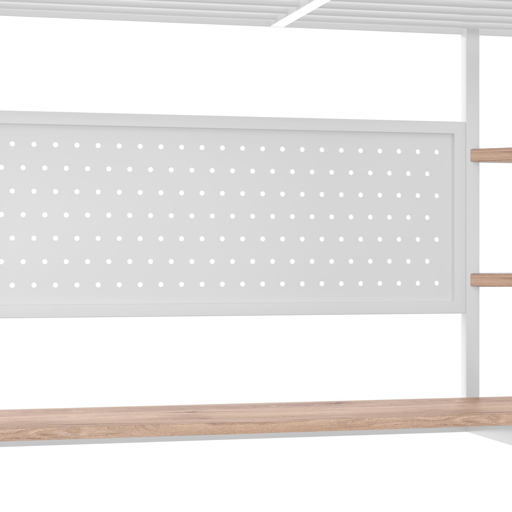 Merax Etagenbett Hochbett 140x200 cm, mit Schreibtisch, Lochbrett, Ablagen, Eisenbett mit LED-Leiste, USB & Type-C, Kinderbett, Stockbett, Weiß