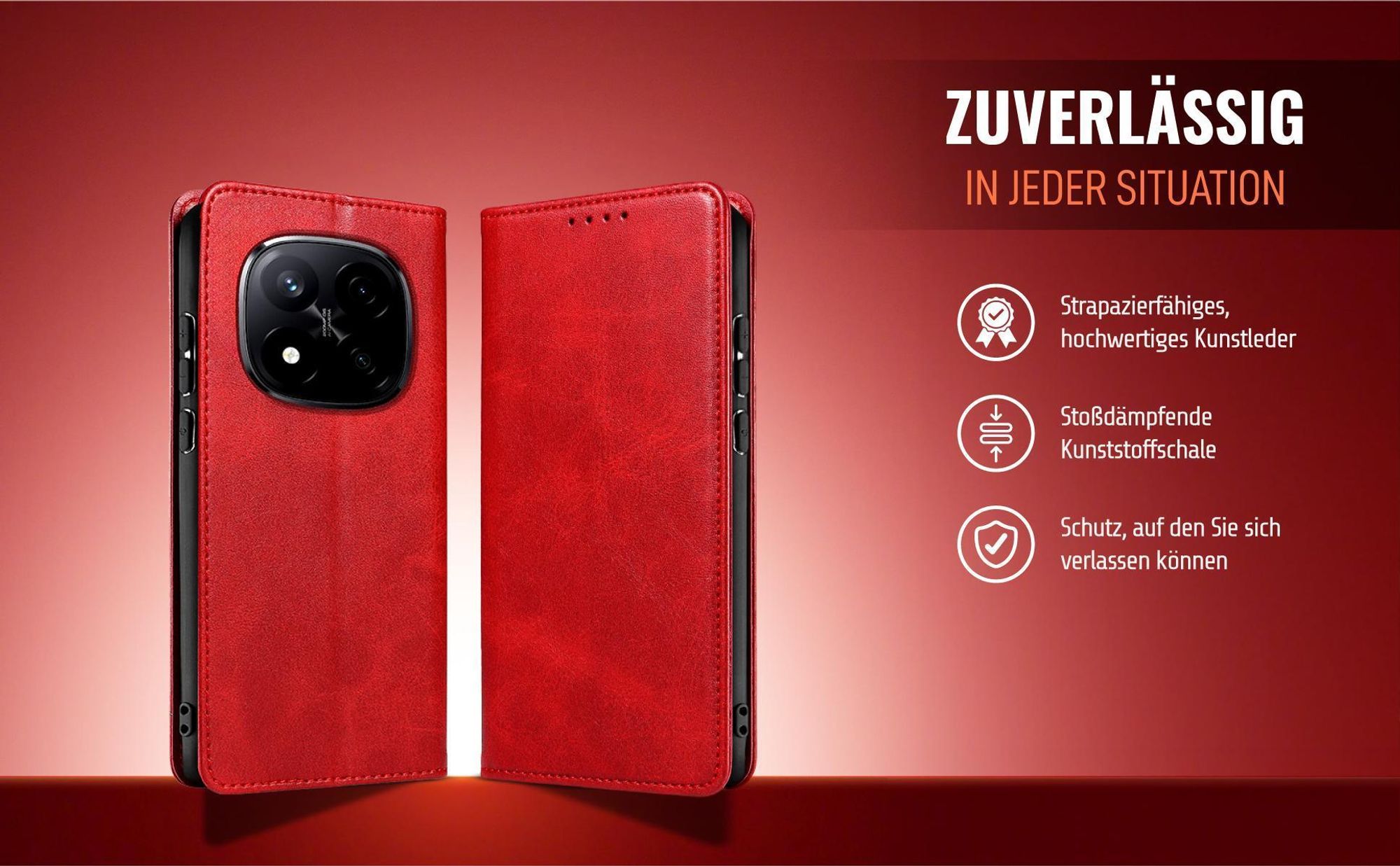 Rote Handyhülle für Xiaomi Redmi Note 14 Pro+ 5G aus strapazierfähigem Kunstleder
