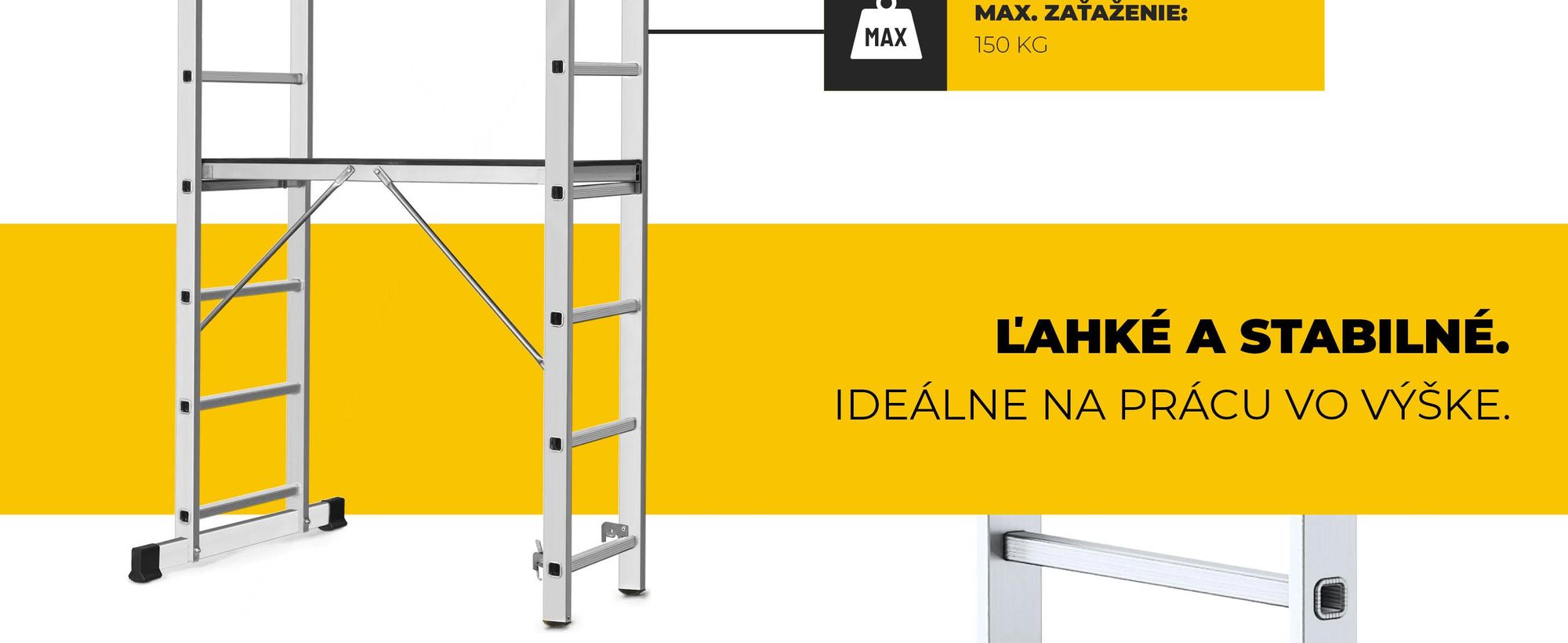 Drabest | Viacúčelový rebrík + lešenie BASIC - Rebríkové lešenie 2x8, nosnosť plošiny: 150 kg, rozmery plošiny 33x114 cm