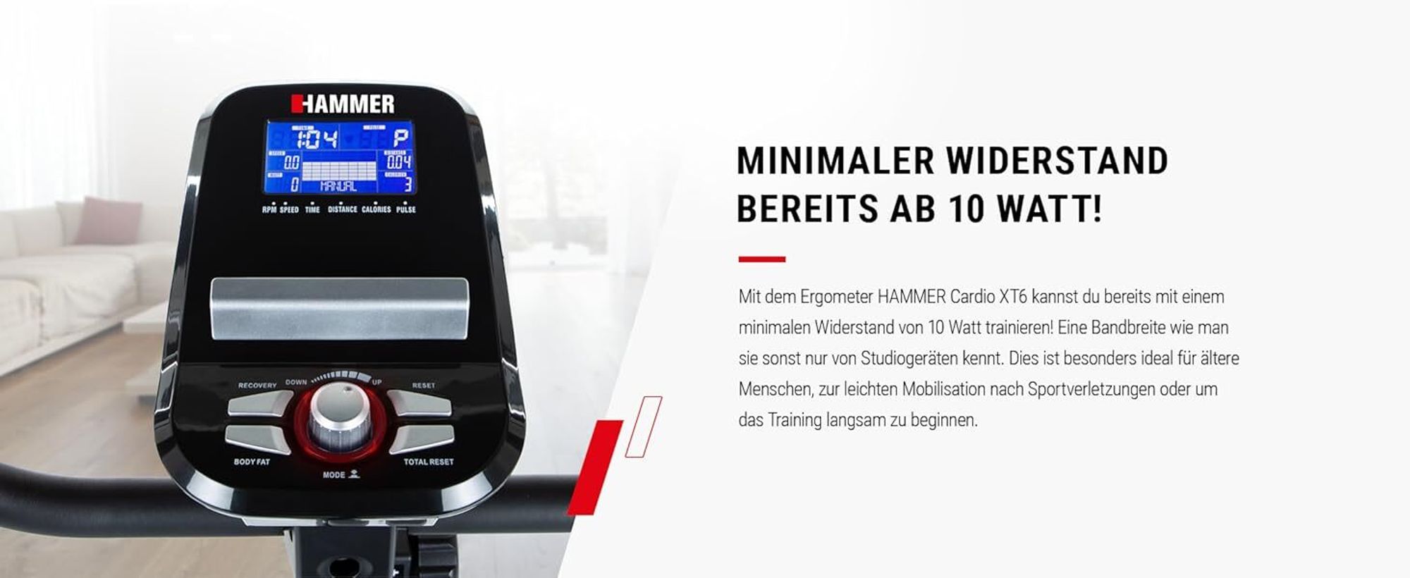 HAMMER Ergometer Cardio XT6 BT, tiefer Einstieg, für müheloses Aufsitzen, optimaler Pedalabstand, Training durch App-Steuerung möglich