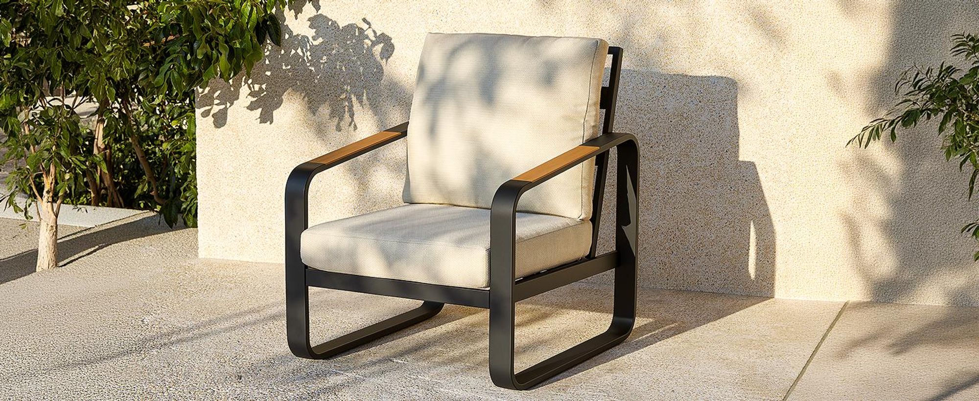 Tribesigns Gartensofa für den Außenbereich mit Kissen, Balkonstühle schwarzem Aluminiumgestell, Gartenstühle Gartensessel mit Armlehnen aus Holz