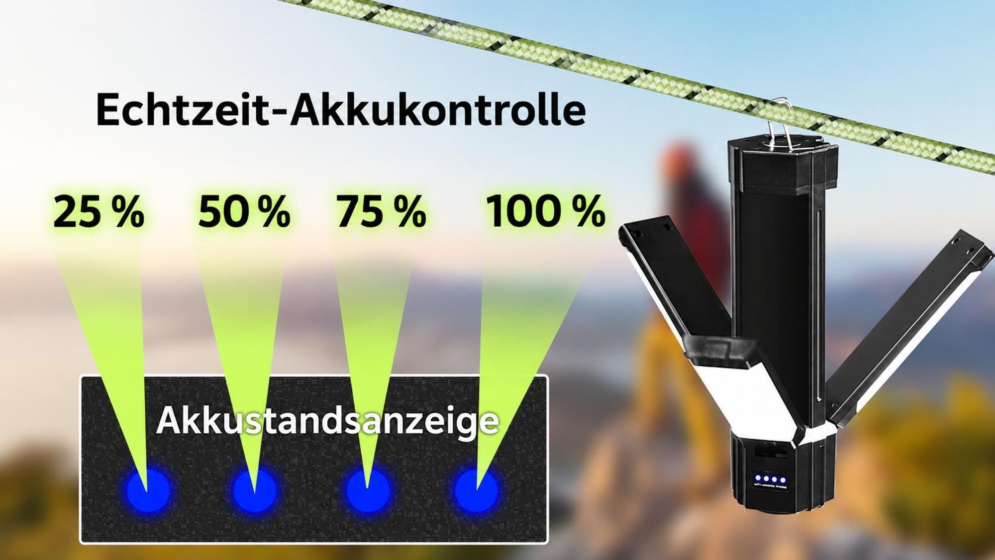 LED-Tragbare-Campingleuchte, 90-Grad-Drehung,3000mAh Campinglampen, wiederaufladbare Taschenlampe, faltbare Zeltleuchte, geeignet für Camping-Notfälle