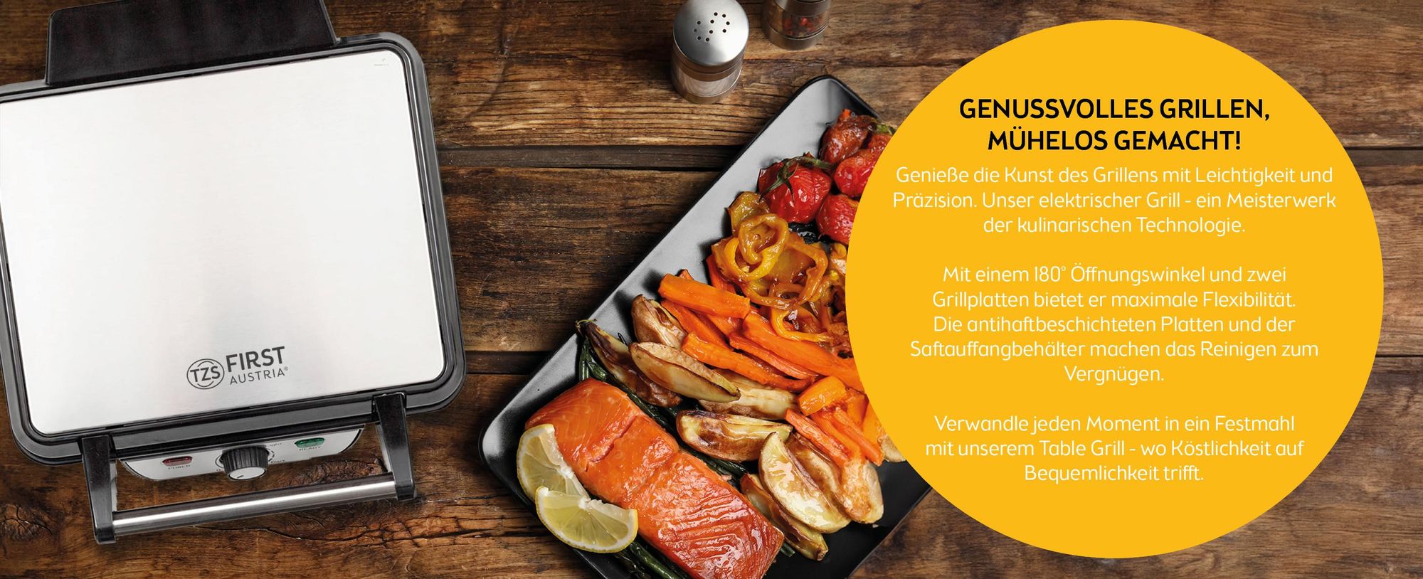 TZS First Austria Kontaktgrill , 1800W, Edelstahl, Panini Grill, Sandwichmaker, BPA frei, Klappbar, Elektrogrill