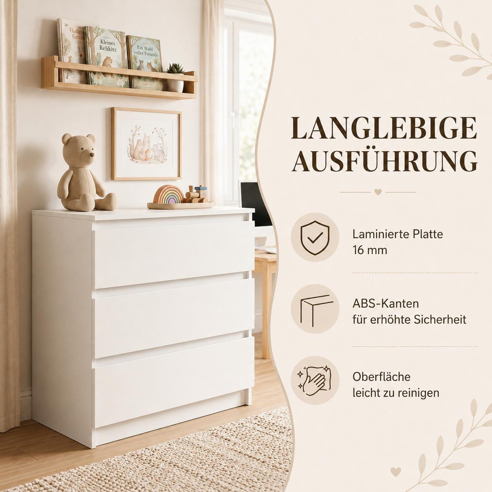 3 geräumige Schubladen für viel Stauraum