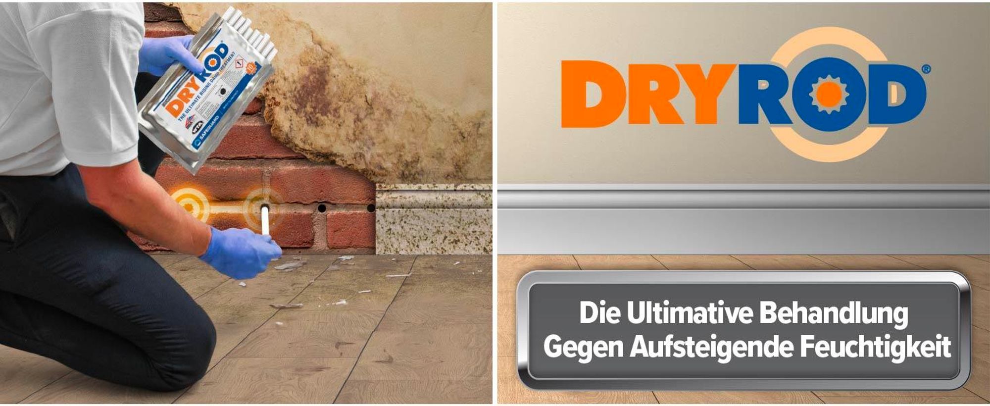 Dryrod – Kit gegen aufsteigende Feuchtigkeit (12 Meter) – Horizontalsperre Stäbchen gegen Feuchtigkeit im Mauerwerk - WTA & BBA