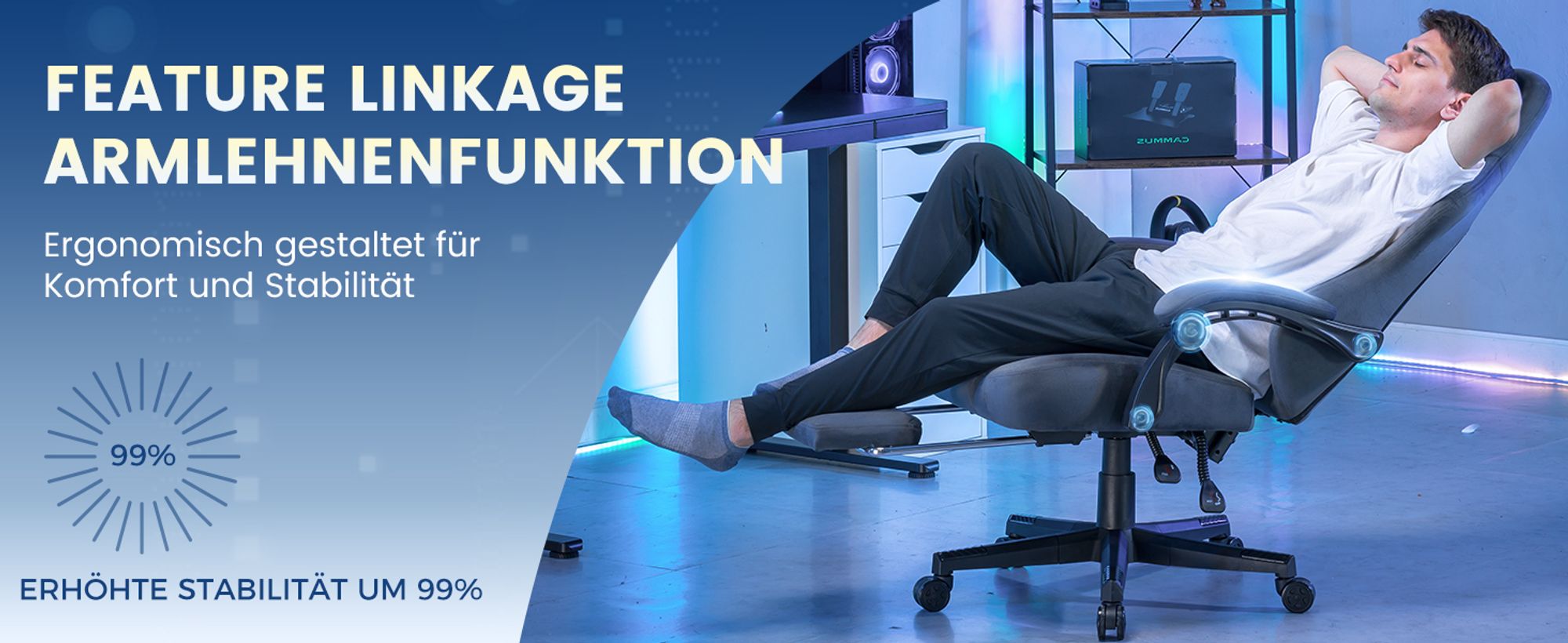GTPLAYER Gaming Stuhl Ergonomischer Gaming Sessel Schreibtischstuhl Bürostuhl mit Stoffoberfläche Federsitzkissen, Verbindungsarmlehnen, mit Fußstütze