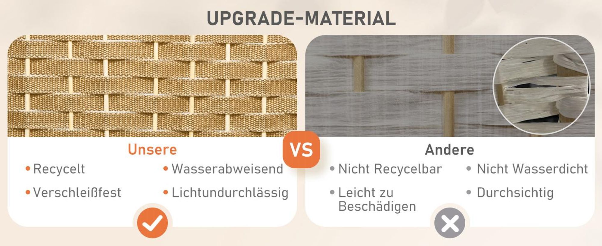 HOMCOM Paravent 6-teilig 240 x 170 cm Raumteiler Trennwand aus Kiefernholz Natur