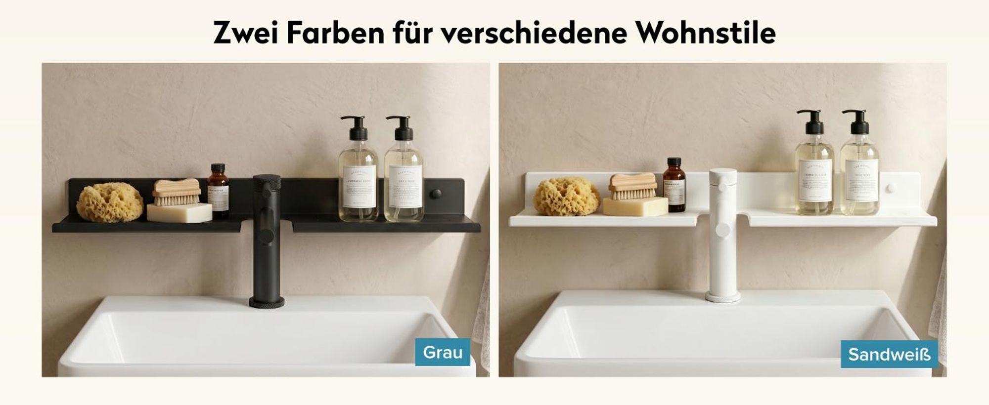 doporro Waschbecken Ablage 60cm über dem Wasserhahn, Badezimmer Regal Montage mit oder ohne Bohre, Waschbecken-Wasserhahn-Organizer, Sandweiß Reglo-17