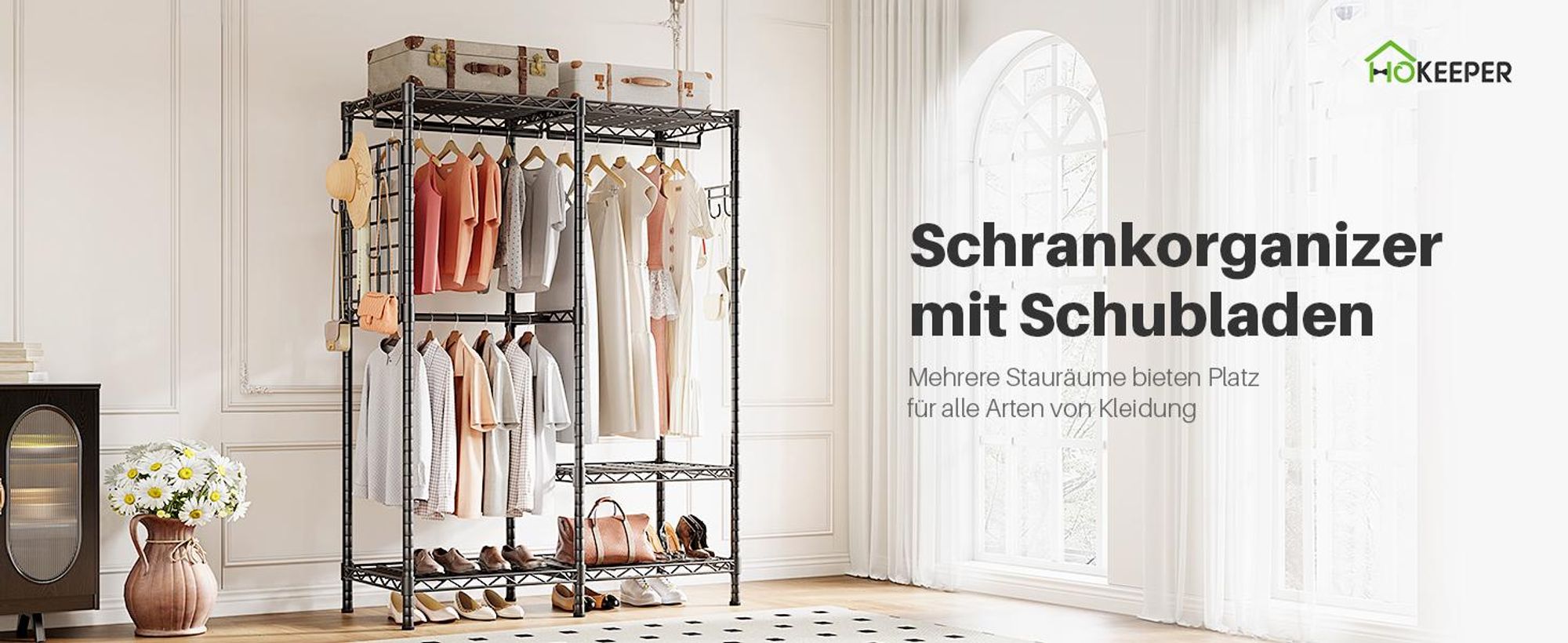HOKEEPER Kleiderständer, robuster Schrankständer zum Aufhängen von Kleidung, Traglast 498 kg, tragbarer, verstellbarer Kleiderschrank