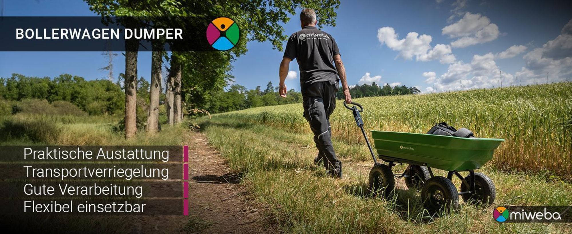 Miweba Bollerwagen Dumper | Transportwagen mit Kippfunktion - Handkarre - Schubkarre - Gerätewagen mit Kippverriegelung - bis 300 kg belastbar (Grün)