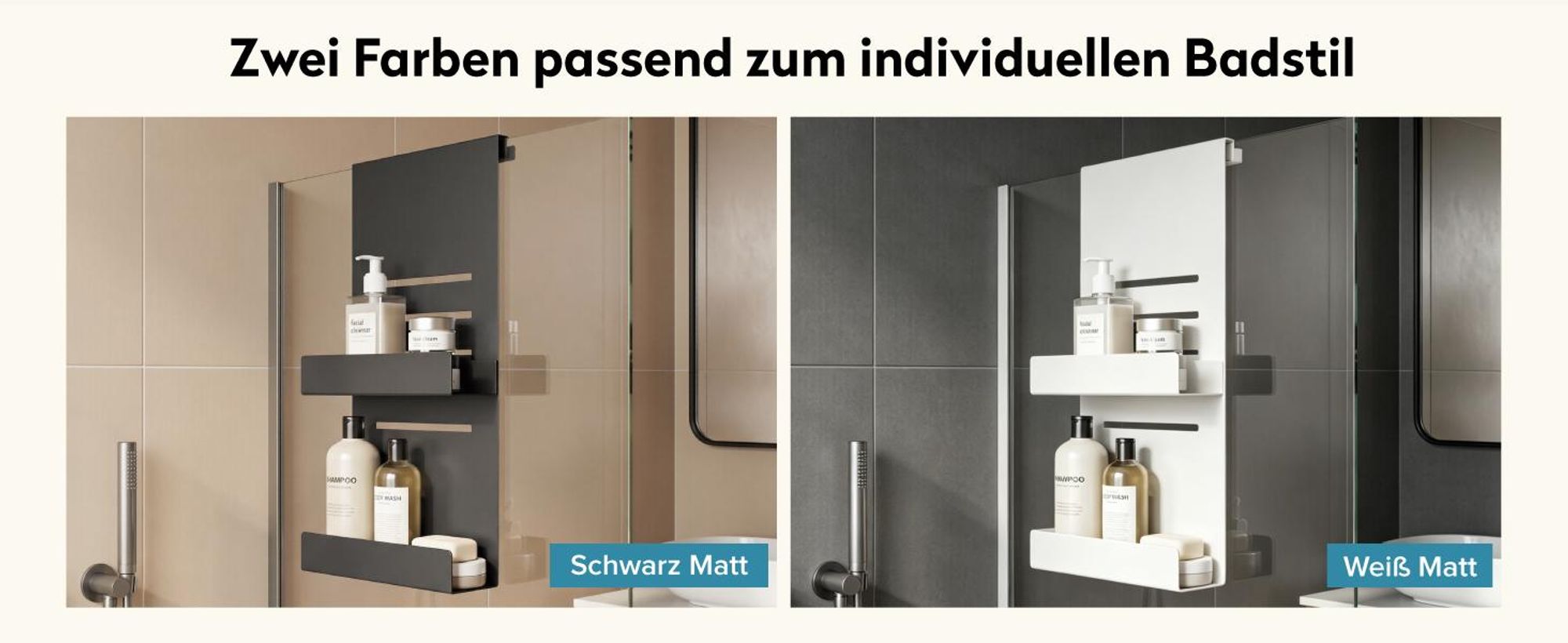 doporro Duschregal ohne Bohren, 2-stöckige Duschablage zum Hängen für Glasduschtüren und Duschwände, höhenverstellbar mit 3 Haken, Weiß Oryne-01
