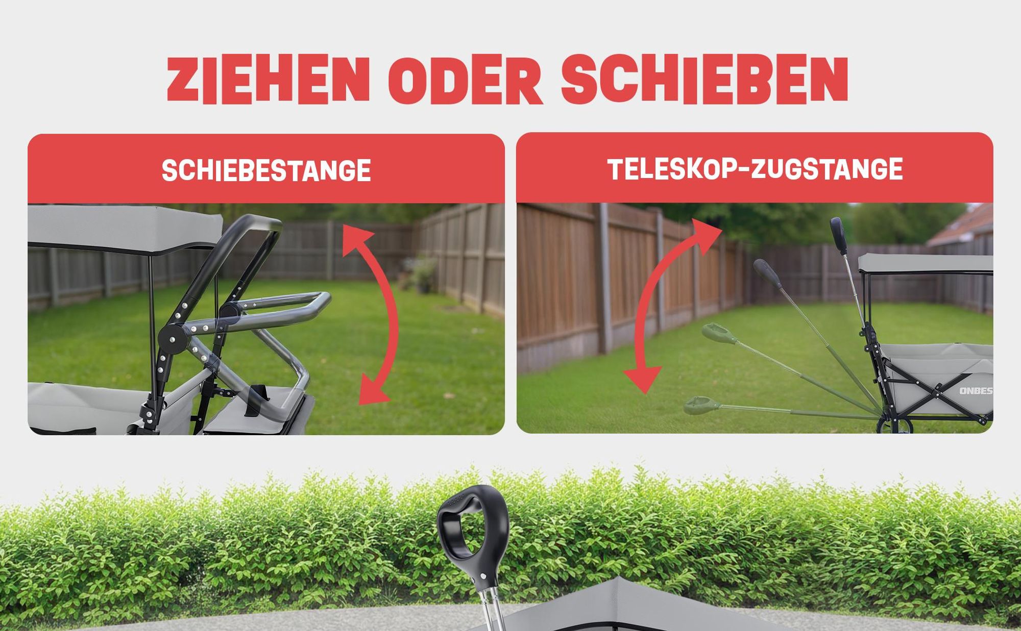 ONBEST Bollerwagen | faltbar | mit Dach | mit Regenschutz | 100 kg | Kühltasche | Wetterfest | UV30+