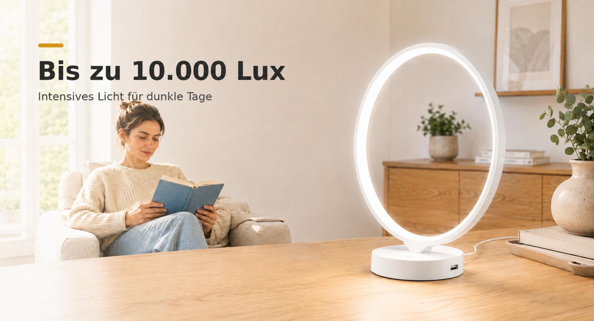 2-in-1 Tageslichtlampe, 10000 Lux Lichttherapielampe, UV-frei,mit Fernbedienung, 3 Farbtemperaturen,4 Dimmstufen,Timer & Memoryfunktion,SAD Lampe,Weiß