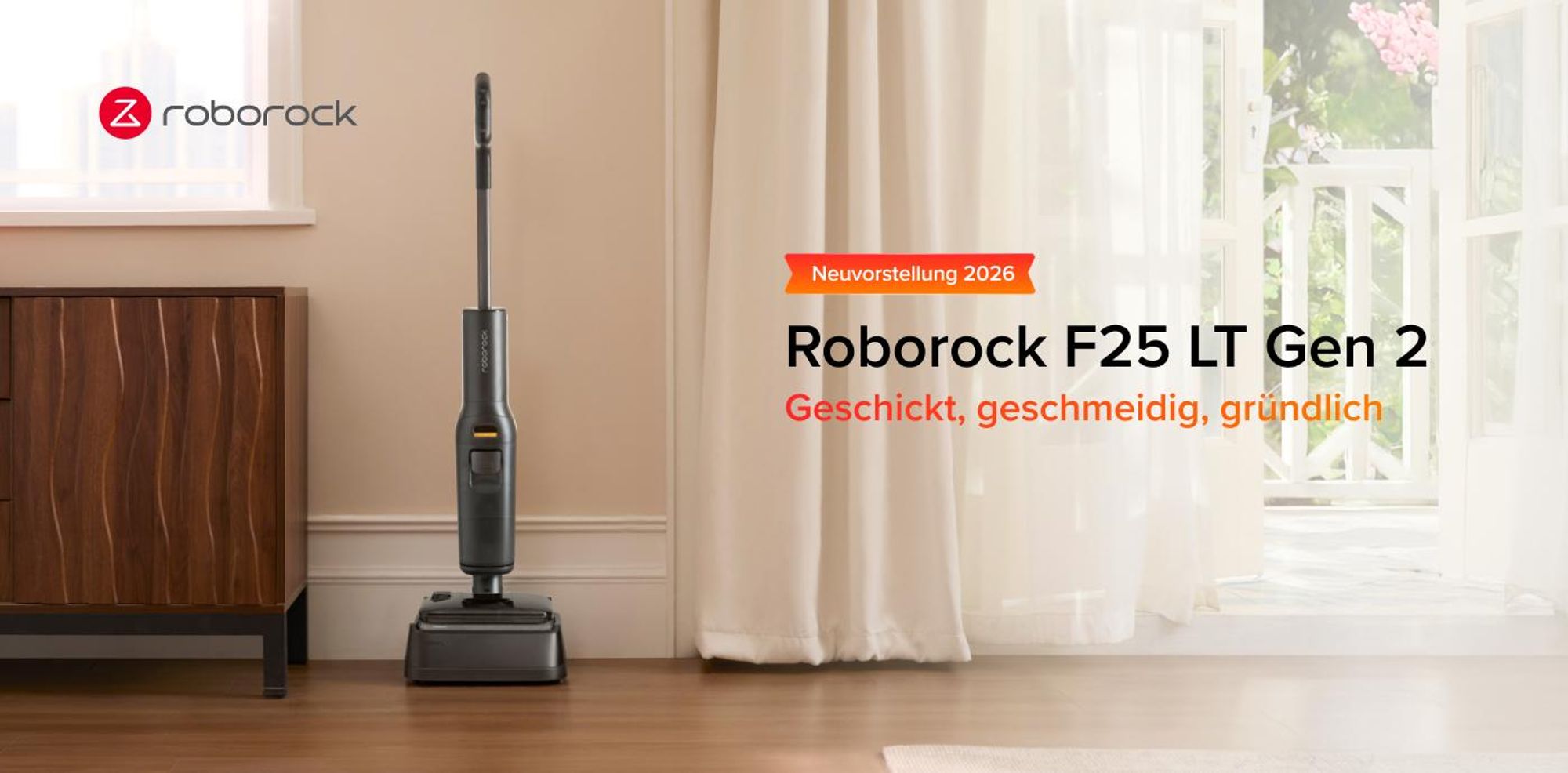 Roborock F25 LT Gen 2 Nass Trockensauger, 20.000 Pa, 60 Min Laufzeit 180° Lay-Flat Saugwischer, 95°C Hochtemperatur Selbstreinigung, Anti-Tangle