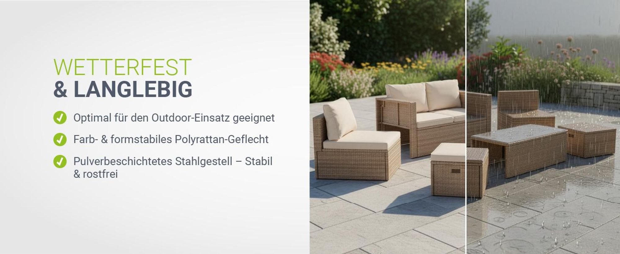 Juskys Polyrattan Gartenmöbel Set Salou - Lounge für 6 Personen, wetterfest - Creme