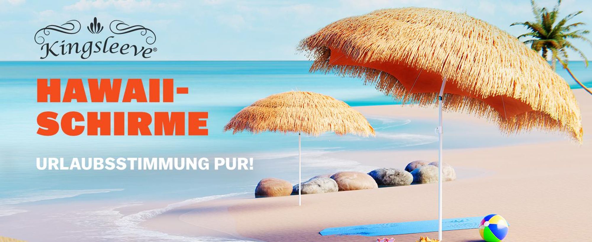 KINGSLEEVE® Sonnenschirm Hawaii Ø160cm Neigbar Höhenverstellbar UV Schutz 30+ Groß Rund Balkon Strand Strohschirm Strandschirm Bast Hawaiischirm Braun