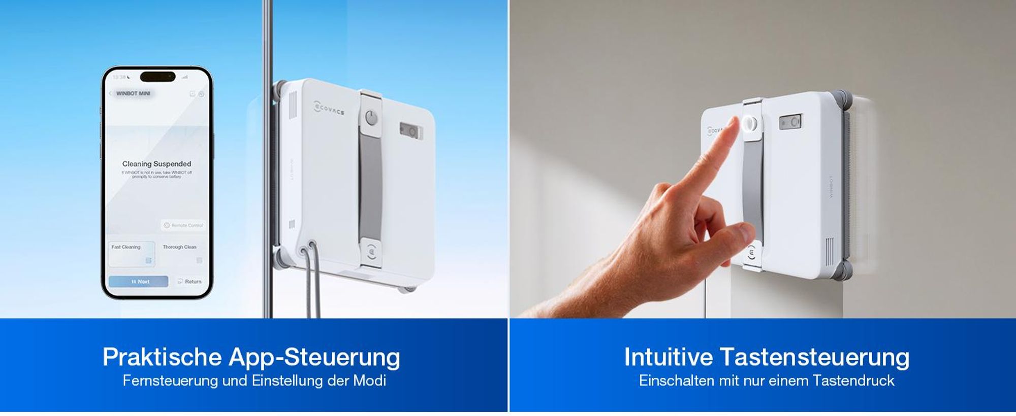 ECOVACS WINBOT Mini 2 Fensterputzroboter mit 1L Original Fensterreinigungsflüssigkeit, Smarte Navigation, 6 App-Modi, 10-Stufiges Sicherheitssystem