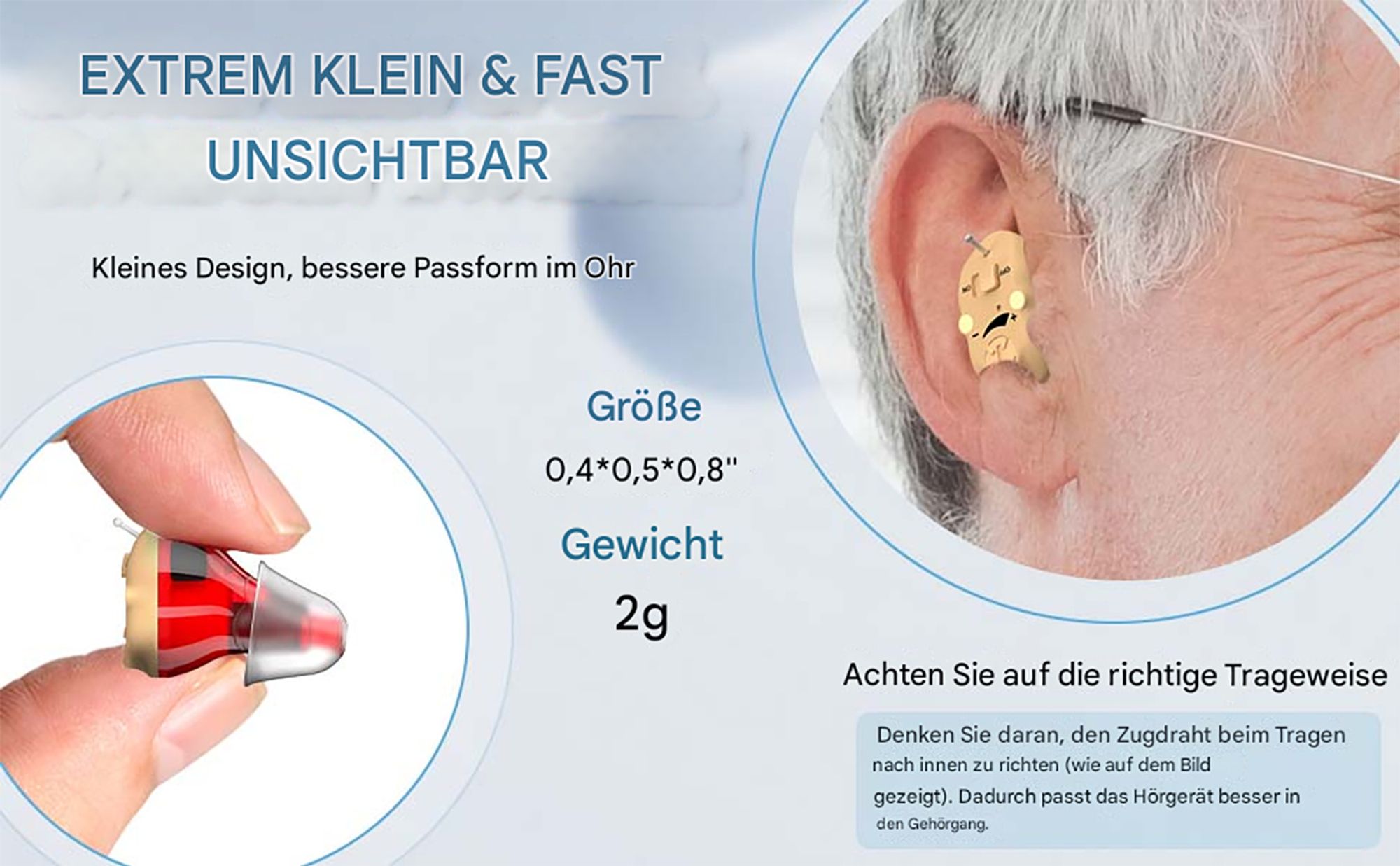 Hörgeräte, kabelloser wiederaufladbarer Hörverstärker, Hörgeräte mit magnetischem Ladeetui, 2-Kanal-Digital-In-Ear-Hörgeräte mit Geräuschunterdrückung