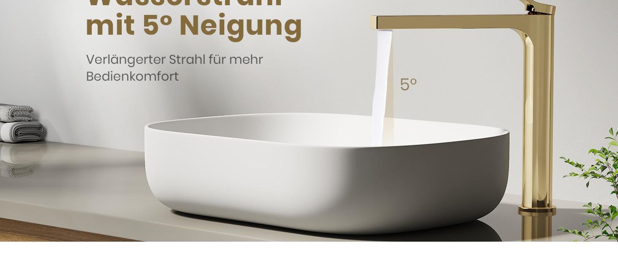 EMKE Wasserhahn Bad Champagner-Gold 335x233x46mm, Messing, Keramikkartusche, Badarmatur, Mischbatterie Waschbecken-Armatur, Waschtischarmatur