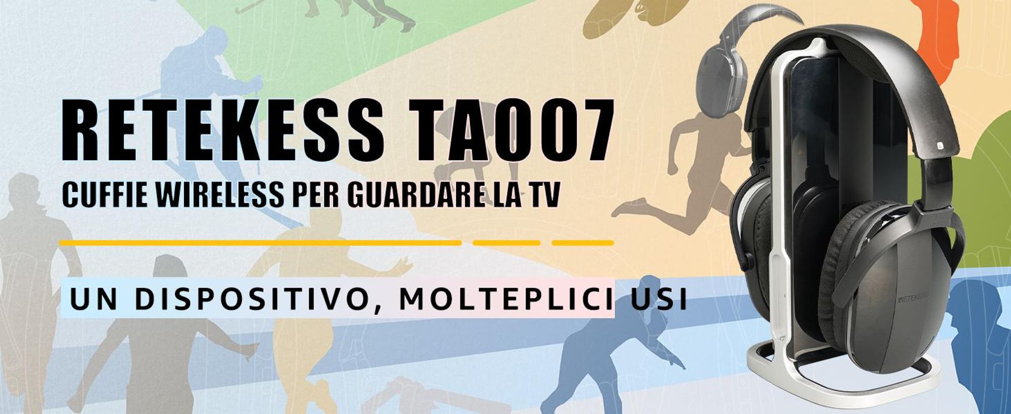 Retekess TA007 Cuffie wireless per TV, stazione di ricarica con trasmettitore a 2,4 GHz, portata 60 m, compatibili con Bluetooth, cuffie per la TV pensate per gli anziani, partita di calcio