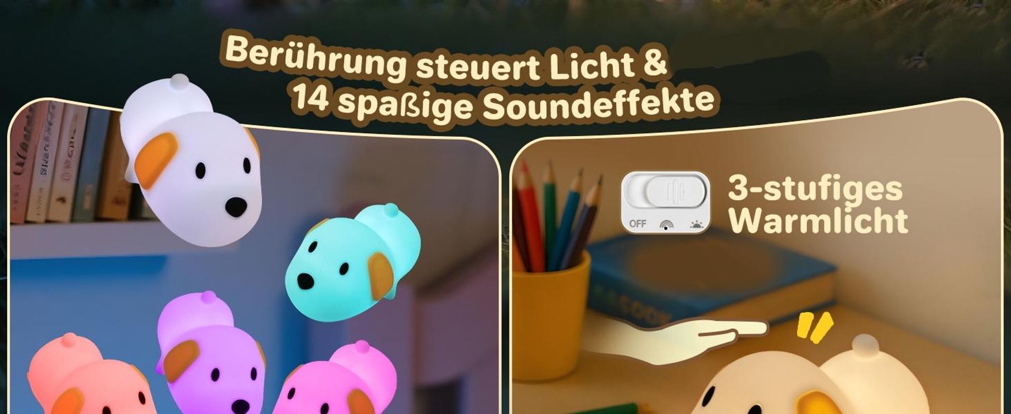 LED Nachtlicht Silikon Hund Touch Nachtlampe USB-Aufladung mit Timer,RGB,Schlaflicht Kinderzimmer tragbare Schlafhilfe Stilllicht