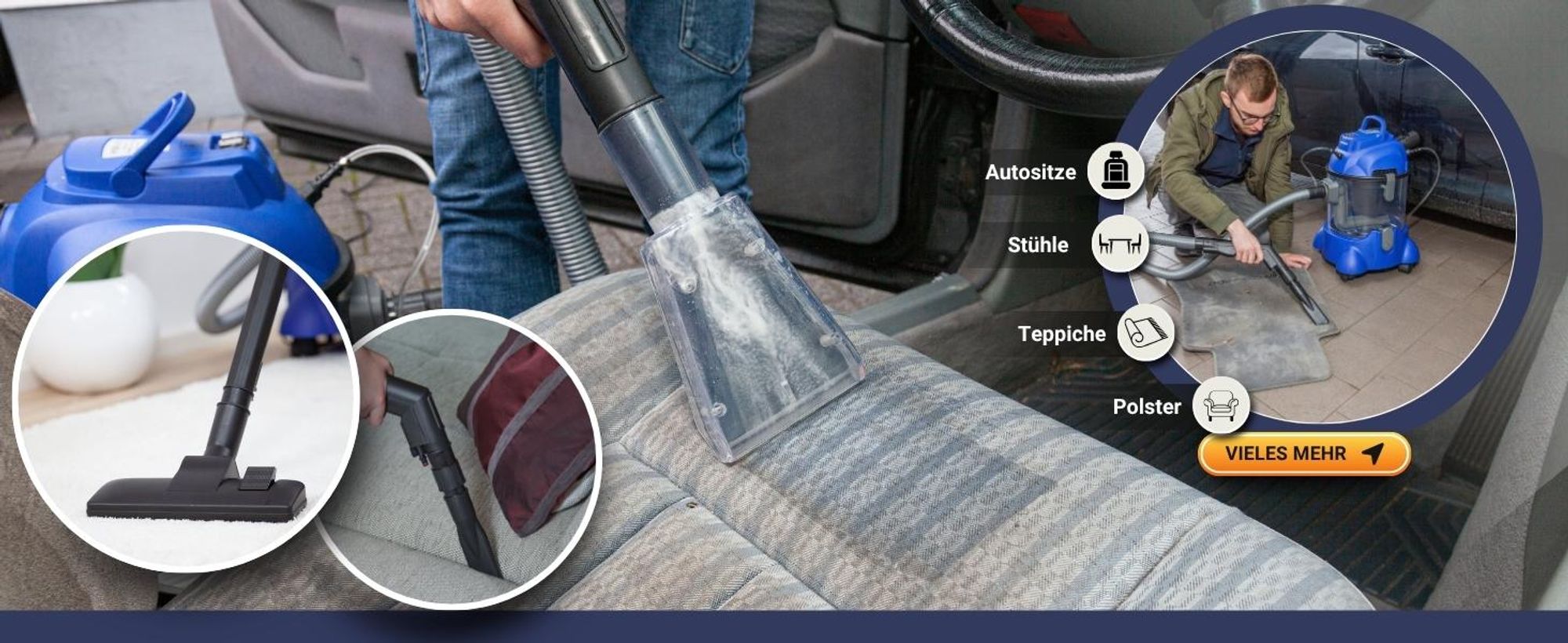Waschsauger Polster + Teppich HYDRO 7500 inkl. 1l Shampoo - 4in1 Nass Trockensauger 1200 Watt 20l Volumen 16 kPa Saugleistung - Polsterreiniger Reinigungsgerät Professionellen Aufbereitung