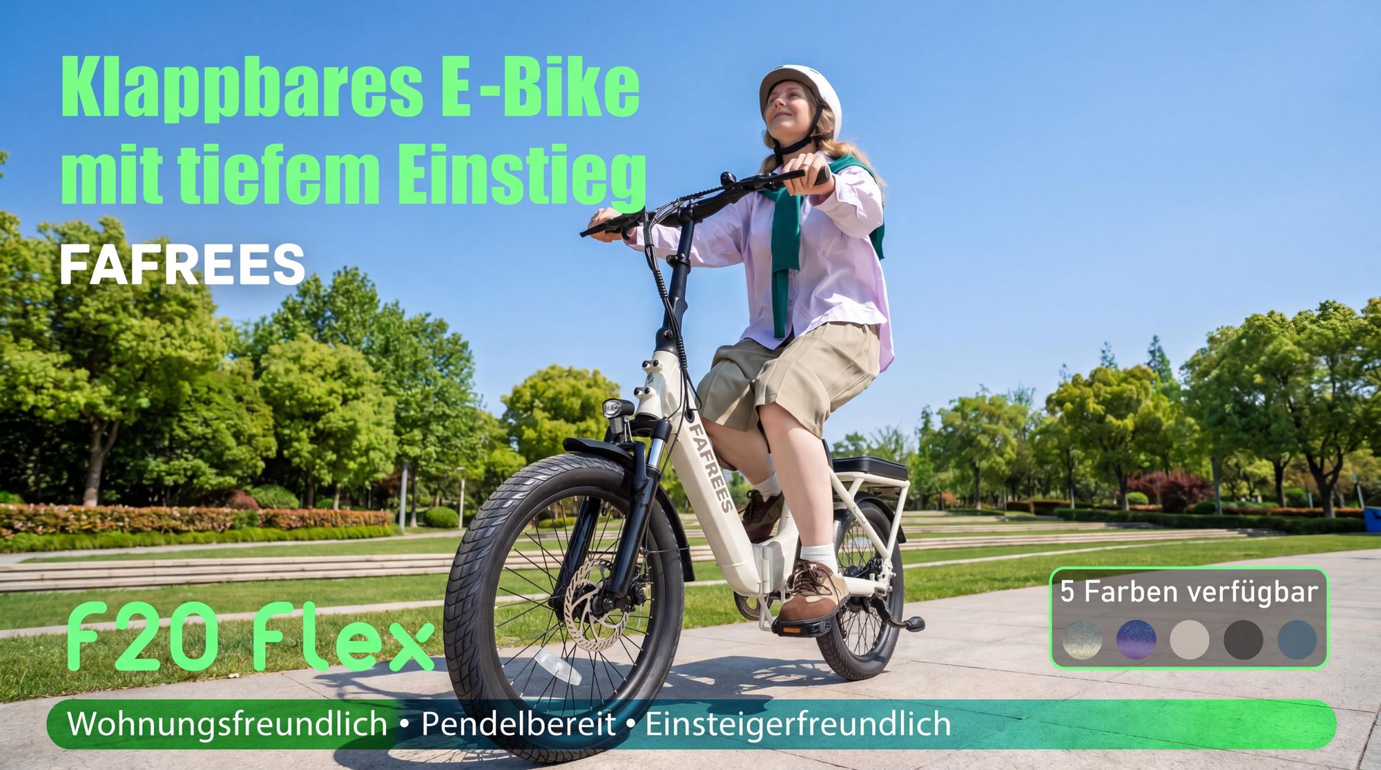 3-fach faltbares Pedelec mit Aluminiumlegierung E-Bike 20 Zoll mit 36V 20Ah Akku bis zu 100 km 7-Gang Shimano, Beige